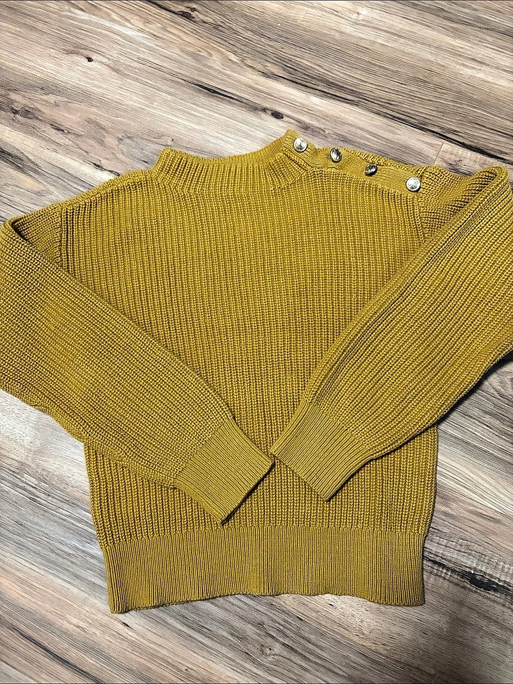 Ann Taylor Factory Mustard Button Shoulder Sweater Size XS